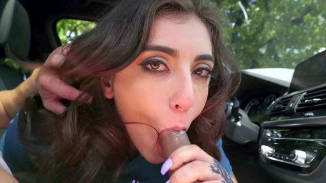 XXX minded man makes a female driver have oral sex with him in the car