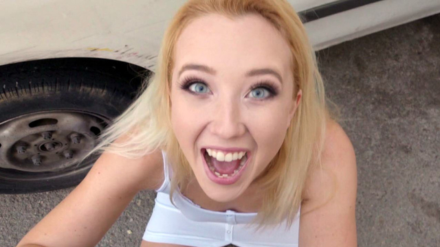Blonde with bright eyes Samantha Rone has oral sex in the fresh air