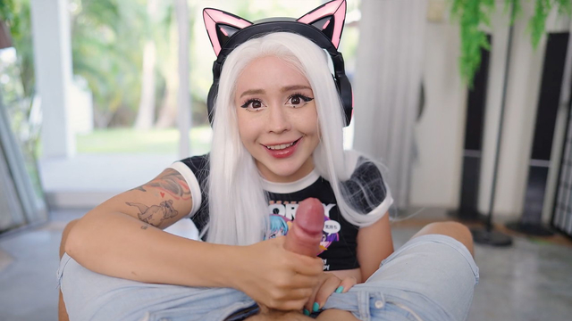 Сosplay-girl blows bubbles with my cum with playful grimaces ahegao