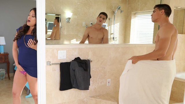 Horny MILF Peeked and Masturbated on Son's Friend in Shower, Gets Pounded Hard in Return