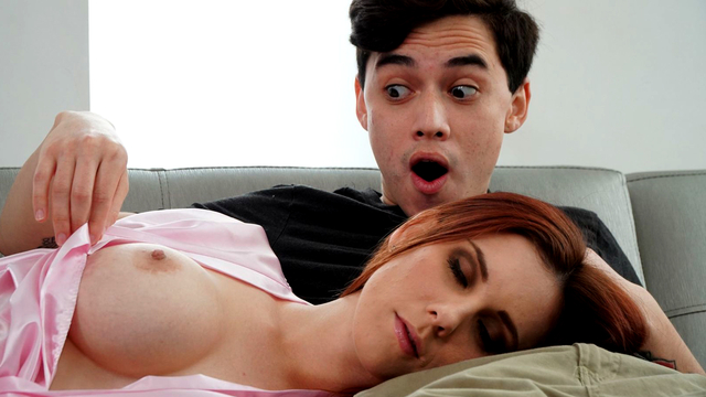 Son Shoves Huge Cock in Sleeping MILF's Mouth - XXX Video