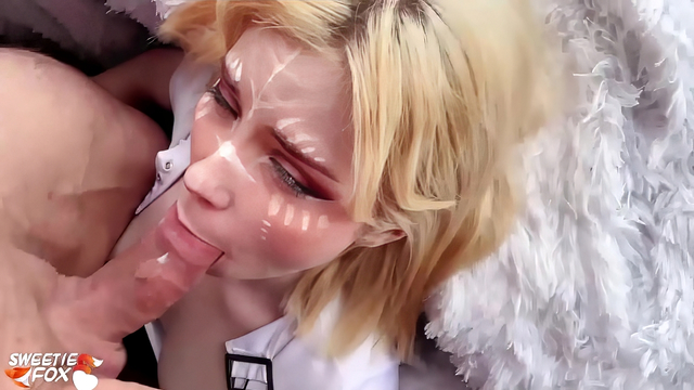 My slutty sister in elf cosplay costume POV blowjob my and gets cum in mouth