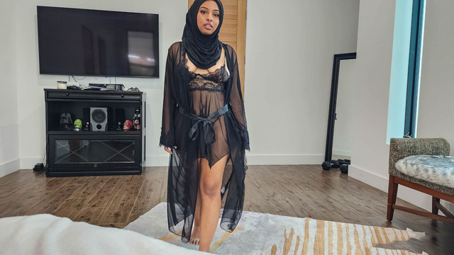 Busty Pakistani Muslim mother wearing hijab and sexy lingerie sucking dick of her son's friend!