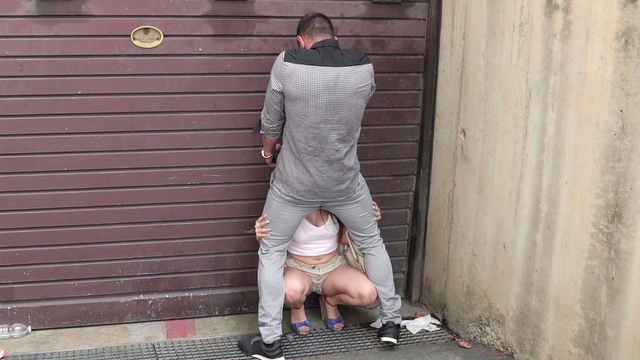 Crazy slut Natty Mellow sucks dick of a random dude in the street