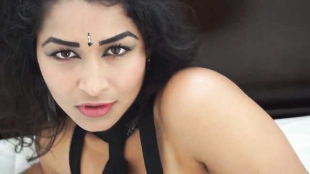 DESI BHABHI MAYA RATI IN LONG BLACK DRESS WITH SLIT